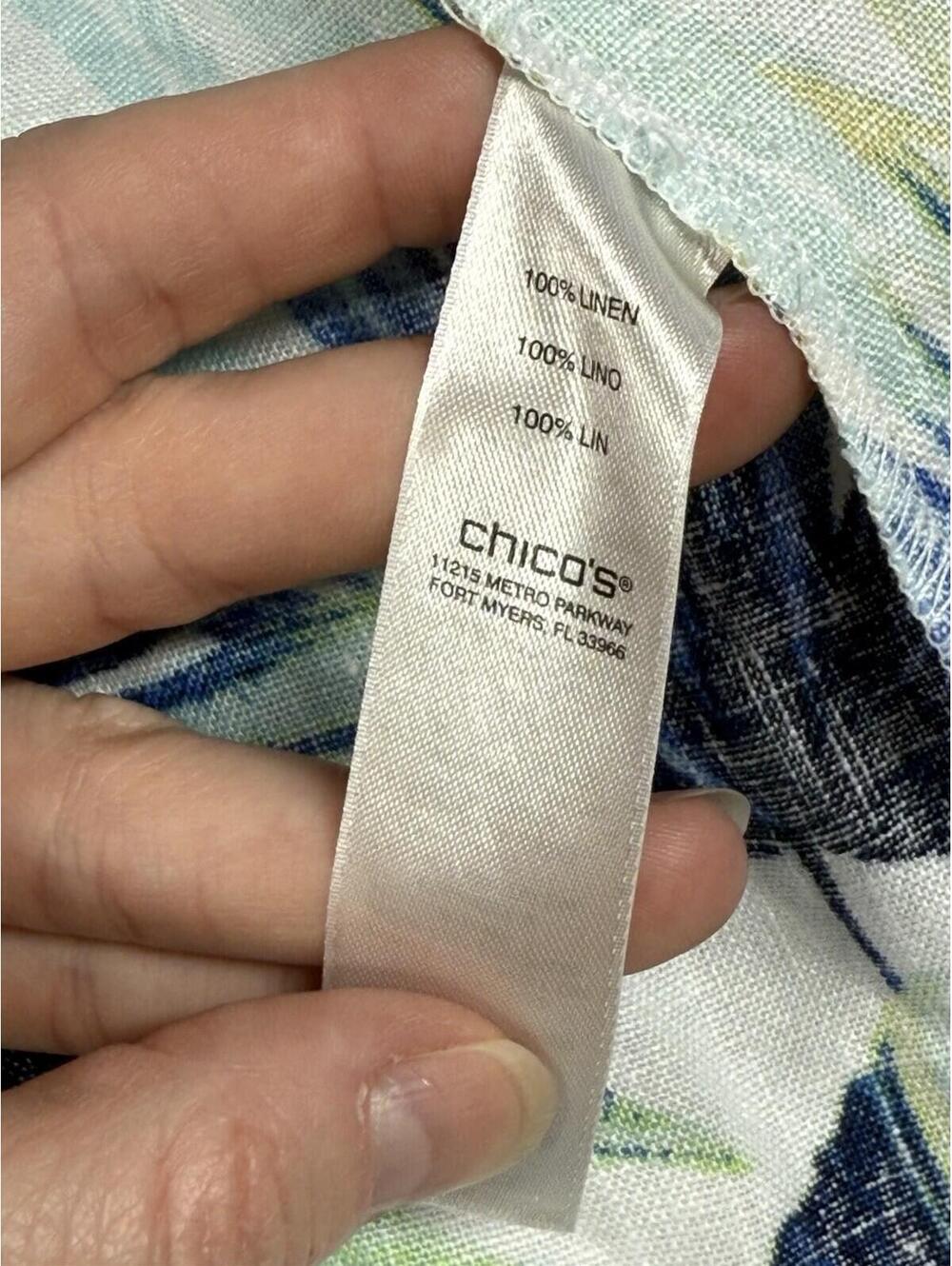 Chico's Cardigan‎ Sz 3 Women XL Blue White 100% Linen Open Front Roll Up Sleeve - Picture 3 of 11